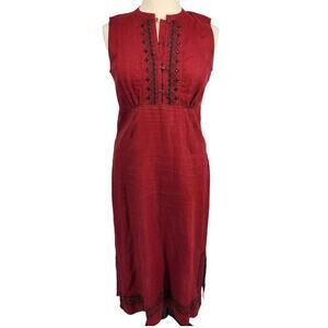 Sarah Spencer Embroidered Linen Dress Red